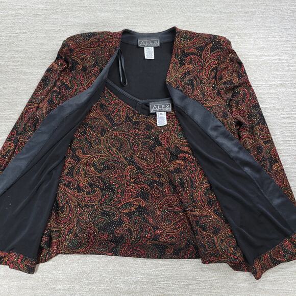Vtg Alex Evenings Tank Jacket Set XL Paisley Slinky Glitter Mother Of The Bride - Picture 8 of 16